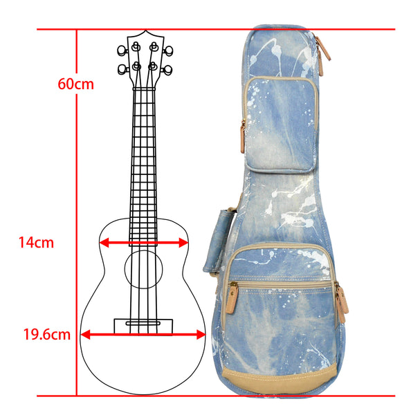 23" Concert Splash Paint Denim Custom Fit Stylish Ukulele Gig Bag (LIGHT BLUE)