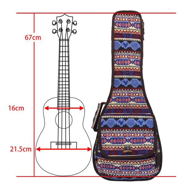 26" Tenor Bohemia Pattern Tribal Fabric Ukulele Gig Bag Backpack (BLUE MULTI COLORS)