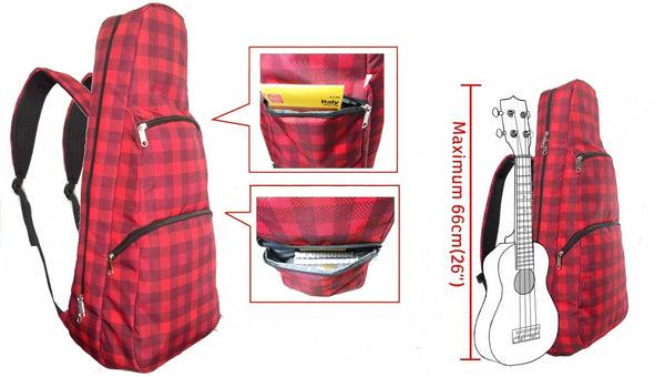26" Tenor Pattern Print Ukulele Gig Bag Backpack (RED CHECKER)