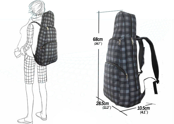 26" Tenor Pattern Print Ukulele Gig Bag Backpack (GRAY CHECKER)
